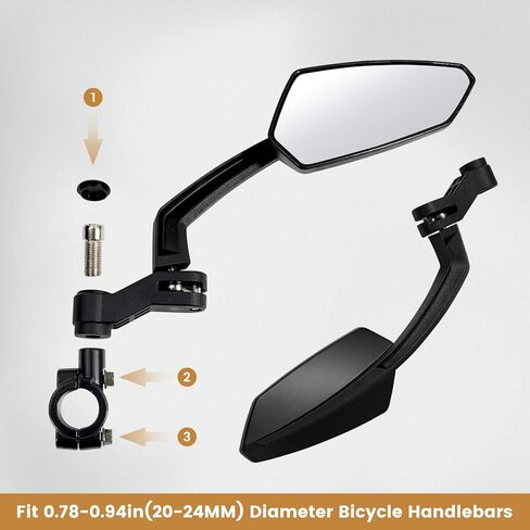 Handlebar Bike Mirror, HD Convex Glass Rear View Mirror with Shatterproof Film, 360° Adjustable Bicycle Mirror for MTB & E-Bike, Fits 21-26mm Handlebars, Left Side Only(Chequer) in Kuwait