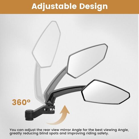 Handlebar Bike Mirror, HD Convex Glass Rear View Mirror with Shatterproof Film, 360° Adjustable Bicycle Mirror for MTB & E-Bike, Fits 21-26mm Handlebars, Left Side Only(Chequer) in Kuwait