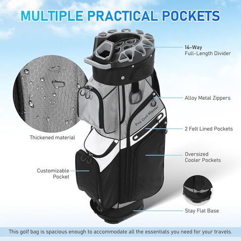 TOYANDONA Golf Bag for Men and Women, Golf Cart Bag with 14 Way Organizer Top Divider Multiple 11 Pockets Large Capacity, Premium Cart Pack with Dual Handles and Rain Cover for Club Protection in Saudi Arabia