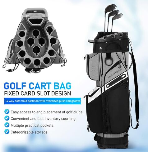 TOYANDONA Golf Bag for Men and Women, Golf Cart Bag with 14 Way Organizer Top Divider Multiple 11 Pockets Large Capacity, Premium Cart Pack with Dual Handles and Rain Cover for Club Protection in Saudi Arabia