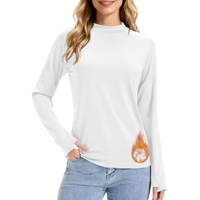 MAGCOMSEN Women Thermal Long Sleeve Tops Mock Turtleneck Underwear Fleece Lined Shirts Warm Ski Base Layer Cold Weather in Kuwait