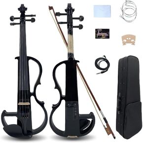 Electric Violin Full 4/4 Size, Black Silent Practice Violin, Solid Wood Metallic Electric Fiddle with Ebony Fittings, Beginner Kit for Adults Teens (brown) in Kuwait