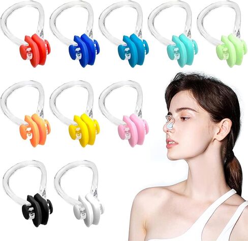 10 Pcs 10 Colors Nose Clips Swimming, Nose Plug Reusable Waterproof Nose Protector, Waterproof Training Swim Nose Protector Plug, for Swimmers, Beginners in Saudi Arabia
