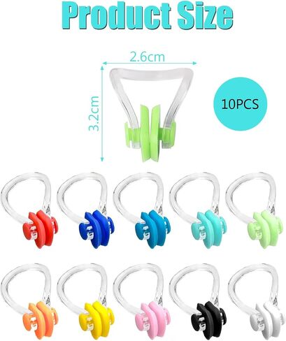 10 Pcs 10 Colors Nose Clips Swimming, Nose Plug Reusable Waterproof Nose Protector, Waterproof Training Swim Nose Protector Plug, for Swimmers, Beginners in Saudi Arabia