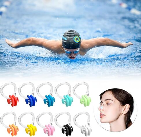 10 Pcs 10 Colors Nose Clips Swimming, Nose Plug Reusable Waterproof Nose Protector, Waterproof Training Swim Nose Protector Plug, for Swimmers, Beginners in Saudi Arabia
