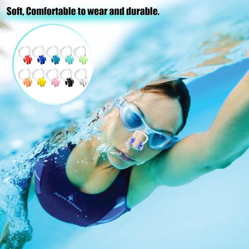 10 Pcs 10 Colors Nose Clips Swimming, Nose Plug Reusable Waterproof Nose Protector, Waterproof Training Swim Nose Protector Plug, for Swimmers, Beginners in Saudi Arabia