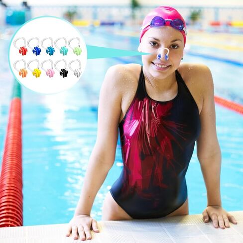 10 Pcs 10 Colors Nose Clips Swimming, Nose Plug Reusable Waterproof Nose Protector, Waterproof Training Swim Nose Protector Plug, for Swimmers, Beginners in Saudi Arabia