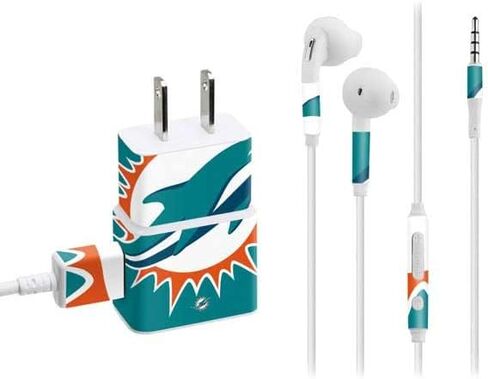 ملصق Skinit مصنوع من غلاف آخر متوافق مع شاحن هاتف Samsung - تصميم شعار كبير مرخص رسميًا من NFL Miami Dolphins in Saudi Arabia