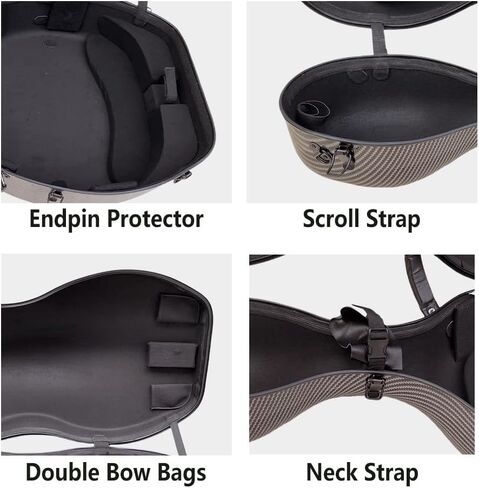 4/4 Full Szie Cello Case Hard - Carbon Fiber Cello Box with Embedded Handle, Wheels & Adjustable Straps White, Professional Travel Protection in Kuwait