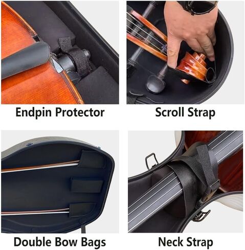 4/4 Full Szie Cello Case Hard - Carbon Fiber Cello Box with Embedded Handle, Wheels & Adjustable Straps White, Professional Travel Protection in Kuwait
