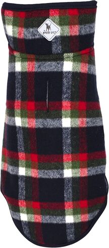 The Worthy Dog Plaid Sherpa Lined Dog Alpine Jacket, All-Weather Warm Coat, Wind-Resistant with Harness Hole, Navy Blue - 16'' in Saudi Arabia