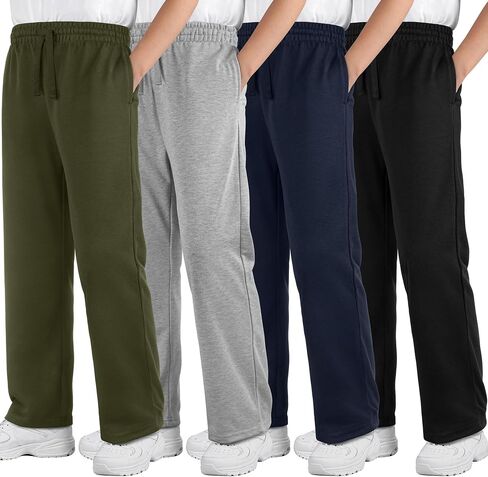 4 Pack Boys Sweatpants Boys Athletic Joggers Pants Kids Youth Open Bottom Pants with Pockets Drawstring in Kuwait