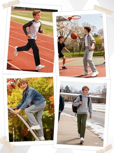 4 Pack Boys Sweatpants Boys Athletic Joggers Pants Kids Youth Open Bottom Pants with Pockets Drawstring in Kuwait