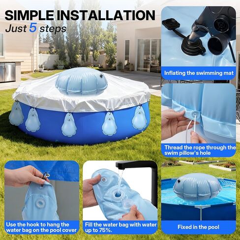3.8 Ft Round Pool Pillows for Winterizing with 20PCS Pool Cover Weights Winterizing Kit, Frost- Resistant PVC Winter Pool Pillow with Water Bags, 50 Ft Rope & 20 Hooks in Saudi Arabia