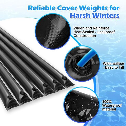 Pool Cover Weights Inground 8FT Water Tubes Cold-Resistant 0.7mm Leakproof Construction,Twist-Cap Water Bags for Secure Fit - Swimming Pool Water Bags for Winter Water Weights Black 12 Pack in Saudi Arabia