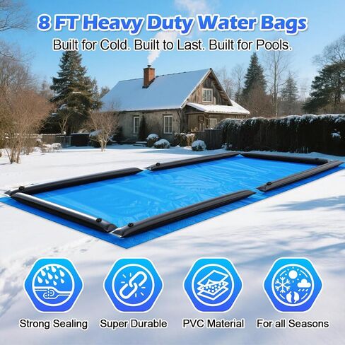 Pool Cover Weights Inground 8FT Water Tubes Cold-Resistant 0.7mm Leakproof Construction,Twist-Cap Water Bags for Secure Fit - Swimming Pool Water Bags for Winter Water Weights Black 12 Pack in Saudi Arabia
