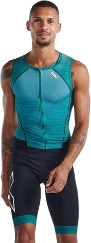 2XU Men's Light Speed Front Zip Sleeveless Trisuit Forest Green/Raft in Saudi Arabia