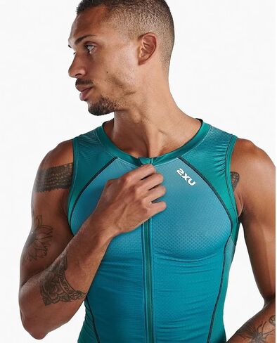 2XU Men's Light Speed Front Zip Sleeveless Trisuit Forest Green/Raft in Saudi Arabia