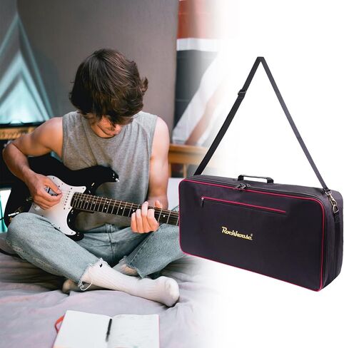 Effect Pedal Bag Guitar Pedal Board Carry Bag Oxford Cloth Portable Zipper Handbag Shoulder Bag with Detachable Strap (Black), Large in Saudi Arabia