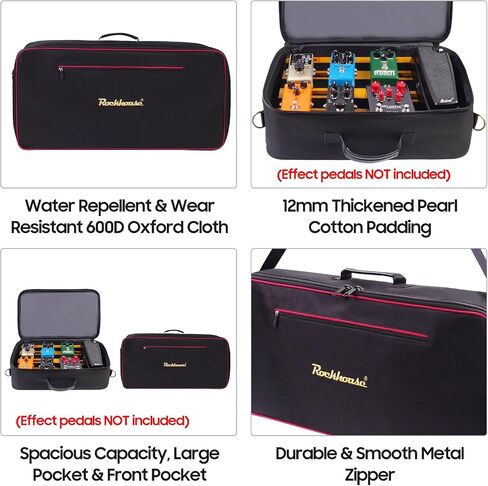 Effect Pedal Bag Guitar Pedal Board Carry Bag Oxford Cloth Portable Zipper Handbag Shoulder Bag with Detachable Strap (Black), Large in Saudi Arabia