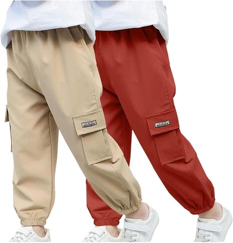 Boys Cargo Pants 2 Pack Casual Pants Elastic Waist School Pants Sports Running Joggers Comfy Pull On Trousers for Kid in Saudi Arabia