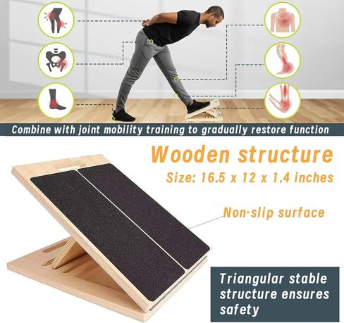 Adjustable 16.5"×12" Wooden Slant Board – 5-Angle Foldable Calf Stretcher & Squat Wedge for Home-Gym, Portable Incline Board, 350 lb Rated in Saudi Arabia