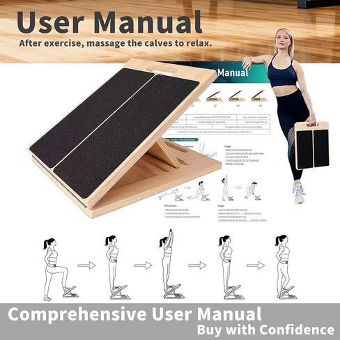 Adjustable 16.5"×12" Wooden Slant Board – 5-Angle Foldable Calf Stretcher & Squat Wedge for Home-Gym, Portable Incline Board, 350 lb Rated in Saudi Arabia