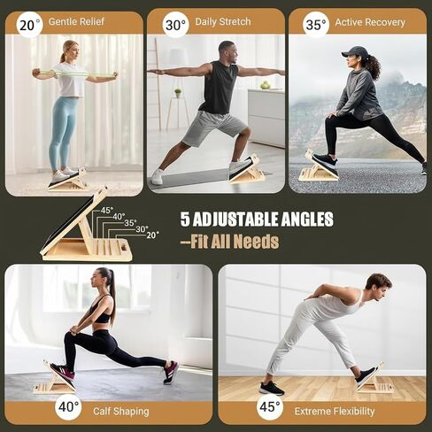 Adjustable 16.5"×12" Wooden Slant Board – 5-Angle Foldable Calf Stretcher & Squat Wedge for Home-Gym, Portable Incline Board, 350 lb Rated in Saudi Arabia