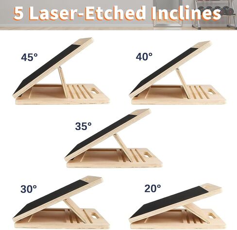 Adjustable 16.5"×12" Wooden Slant Board – 5-Angle Foldable Calf Stretcher & Squat Wedge for Home-Gym, Portable Incline Board, 350 lb Rated in Saudi Arabia
