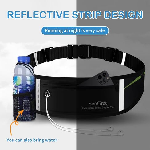 Slim Running Belt Sport Fanny Pack, Reflective Waist Pack, Waterproof Phone Holder, Jogging Pouch for Phone Money, Black in Saudi Arabia