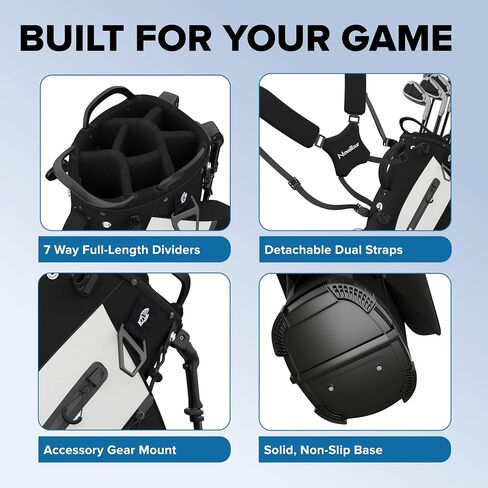 Golf Stand Bag - Lightweight Golf Bag with Stand and 7 Way Dividers, Dual Strap, Waterproof Pocket, Insulated Sleeve, Easy-Lift Handles and Swing-Cam Holder in Saudi Arabia