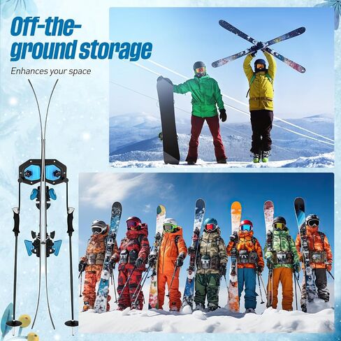 Soulchen 2 Pcs Ski and Snowboard Storage Rack Ski Wall Mount Vertical Storage Holders Snowboard Rack for Space Saving Garage Organization (Black Blue) in Saudi Arabia
