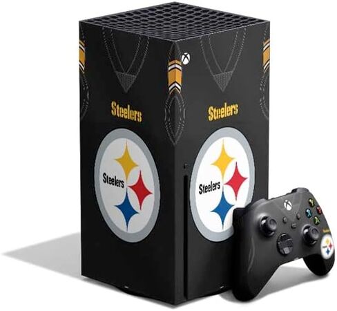 ملصق Skinit المخصص للألعاب متوافق مع حزمة Xbox Series X - تصميم Black Blast مرخص رسميًا من NFL Pittsburgh Steelers in Saudi Arabia
