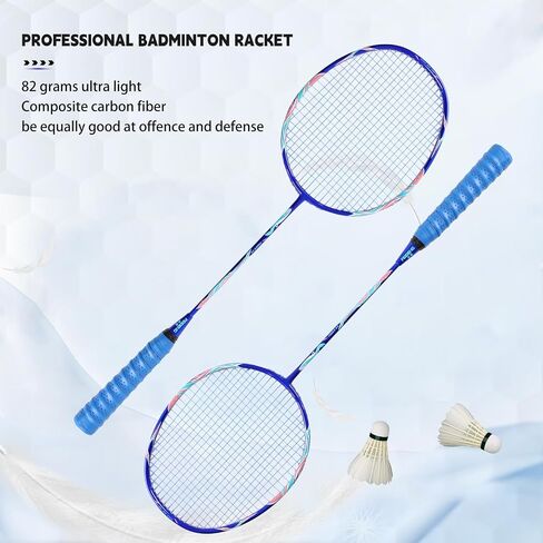 Badminton Racket Set,Badminton Rackets,82 Gram Lightweight Composite Carbon Professional Grade Racket,Both Offensive and Defensive,Including 2 Rackets,2 Shuttlecocks,and 1 Bag in Saudi Arabia