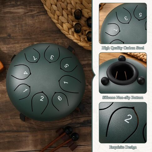 Rain Drum for Outside Garden Thumb Piano Kalimba Musical Instruments Set 8 Notes 6 Inches Steel Tongue Drum 17 Keys Finger Piano for Adult Beginners Gift for Christmas(Moss-flower Blue) in Kuwait