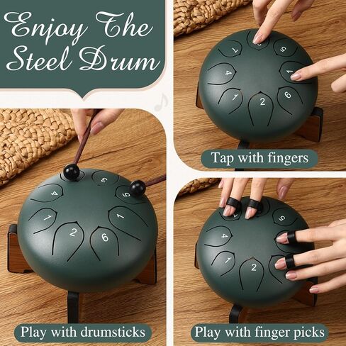 Rain Drum for Outside Garden Thumb Piano Kalimba Musical Instruments Set 8 Notes 6 Inches Steel Tongue Drum 17 Keys Finger Piano for Adult Beginners Gift for Christmas(Moss-flower Blue) in Kuwait