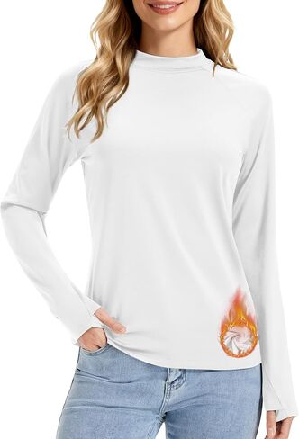 MAGCOMSEN Women Thermal Long Sleeve Tops Mock Turtleneck Underwear Fleece Lined Shirts Warm Ski Base Layer Cold Weather in Saudi Arabia
