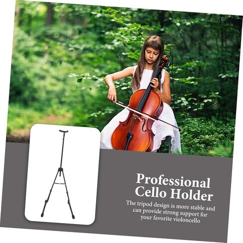 Portable Foldable Cello Stand with Bow Holder Stable Tripod Instrument Holder for Violoncello Bass Violin Performance and Practice Black in Saudi Arabia