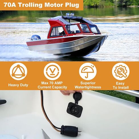 70A Trolling Motor Plug Receptacle Waterproof Heavy Duty 12-48V for 2 or 3-Wire Systems Compatible with Minn Kota Marine Boat (Black) in Saudi Arabia