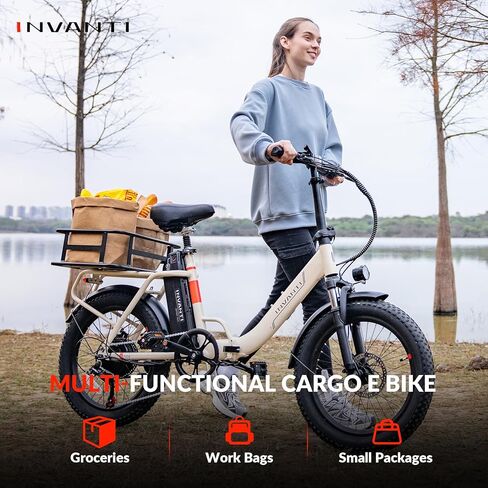 INVANTI Folding Electric Bike, Peak 1000W Ebikes for Adults, 25Mph Top Speed 45Miles 20" Step-Thru Fat Tire Electric Bike for All Terrains with Rear Rack,7-Speed,Front Suspension,UL2849 Certified in Saudi Arabia