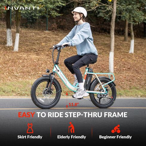 INVANTI Folding Electric Bike, Peak 1000W Ebikes for Adults, 25Mph Top Speed 45Miles 20" Step-Thru Fat Tire Electric Bike for All Terrains with Rear Rack,7-Speed,Front Suspension,UL2849 Certified in Saudi Arabia