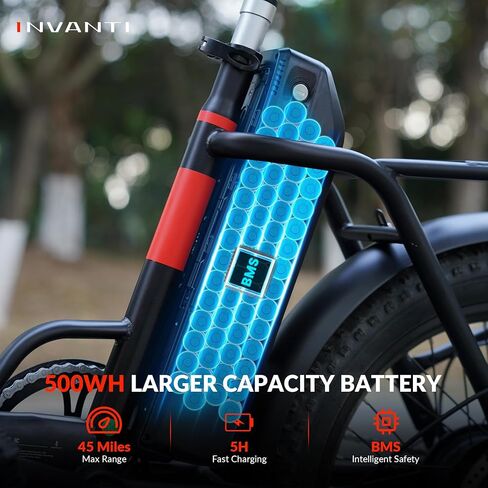 INVANTI Folding Electric Bike, Peak 1000W Ebikes for Adults, 25Mph Top Speed 45Miles 20" Step-Thru Fat Tire Electric Bike for All Terrains with Rear Rack,7-Speed,Front Suspension,UL2849 Certified in Saudi Arabia