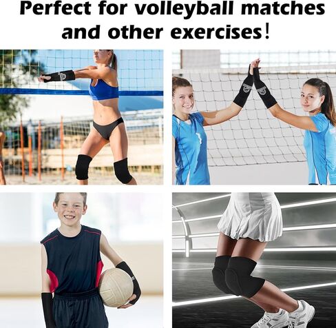 Breathable Volleyball Knee Pads and Volleyball Arm Sleeves Set for Youth Girls, Volleyballs Arm Pads with Protection Foam Pad and Thumb Hole, Padded Volleyballs Arms and Knee Sleeves for Teens(Black) in Saudi Arabia
