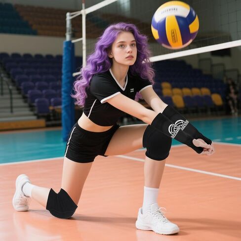 Breathable Volleyball Knee Pads and Volleyball Arm Sleeves Set for Youth Girls, Volleyballs Arm Pads with Protection Foam Pad and Thumb Hole, Padded Volleyballs Arms and Knee Sleeves for Teens(Black) in Saudi Arabia