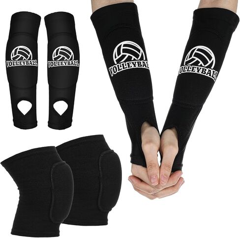 Breathable Volleyball Knee Pads and Volleyball Arm Sleeves Set for Youth Girls, Volleyballs Arm Pads with Protection Foam Pad and Thumb Hole, Padded Volleyballs Arms and Knee Sleeves for Teens(Black) in Saudi Arabia