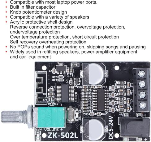 ZK502L Mini Amp, 50W 5V 24V Bluetooths Amplifier Board, Amplifier Boards Suitable for Speaker Modification, Power Amplifiers Equipment in Saudi Arabia