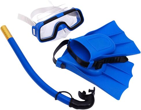 Boy Girl Diving Glasses Set with Fins and Breathing Tube Underwater Snorkeling Mask for Boy Girl Comfortable and No Leak Design Blue in Saudi Arabia