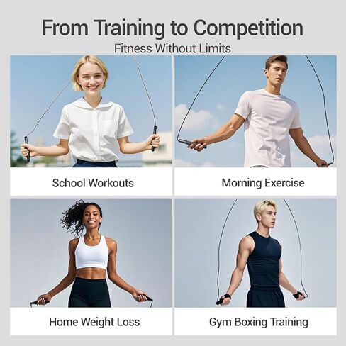 حبل القفز، كابل حبل القفز السريع الخالي من التشابك مع محامل كروية للنساء والرجال والأطفال، حبل القفز الفولاذي القابل للتعديل مع مقابض من سبائك الألومنيوم للياقة البدنية، التمارين المنزلية للجسم النحيف in Kuwait