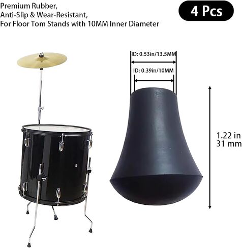 4 Pcs Rubber Anti Skid Drum Feet Holder, ID 10MM Drum Leg Tip, Professional Percussion Accessory Drum Feet Floor Tom Legs Parts Musical Instrument Accessories ﻿ in Saudi Arabia