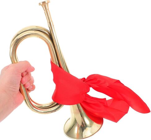 HEMOTON Bugle Trumpet for Beginner Orchestra Band Metal Military Scouting Instrument with Finish and Red Scarf Student Musical Instrument for Stage Performances and Parades in Saudi Arabia